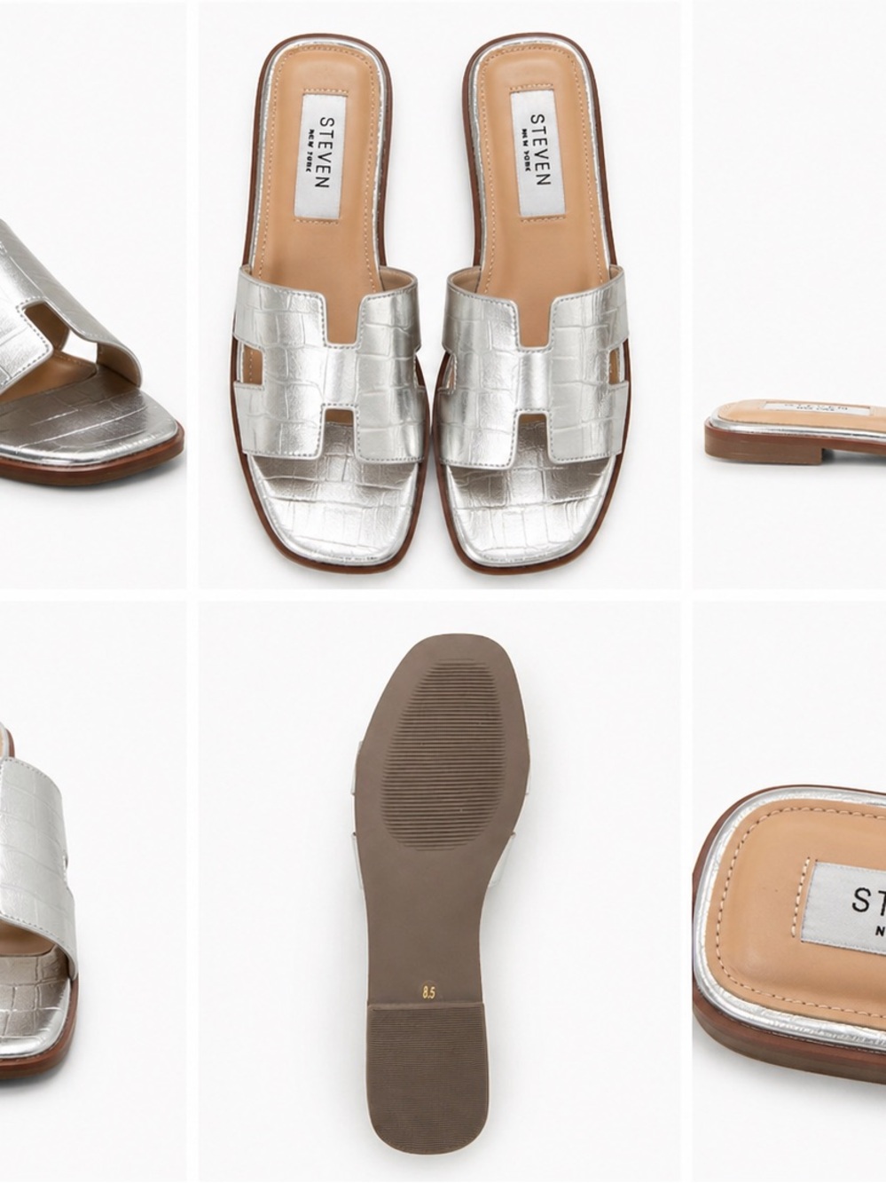 Steven New York metallic slide. Neutral metallic tone matches everything.